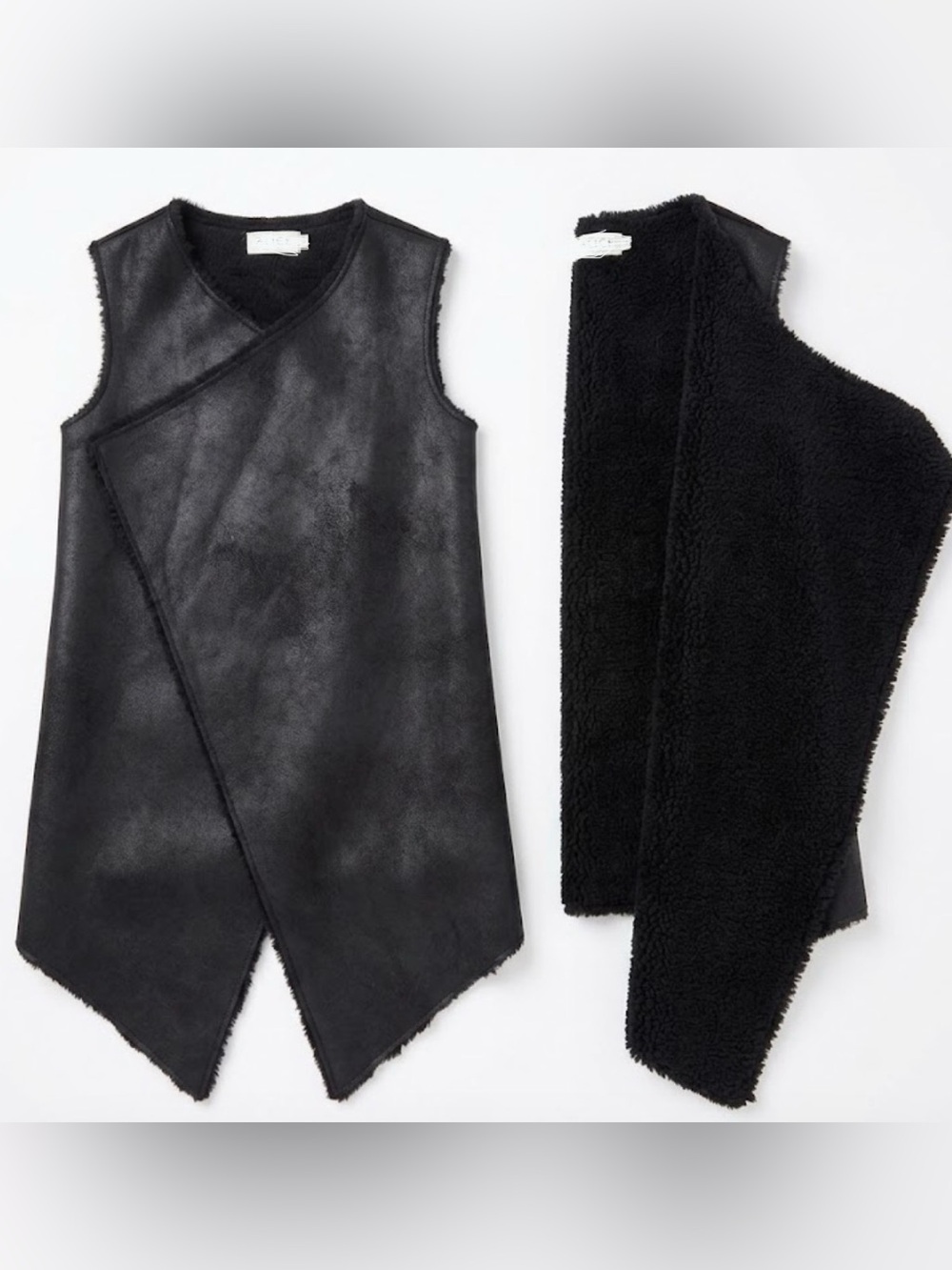 Velvet by Graham & Spencer Black Shearling-Trim Sleeveless Vest - Size Medium